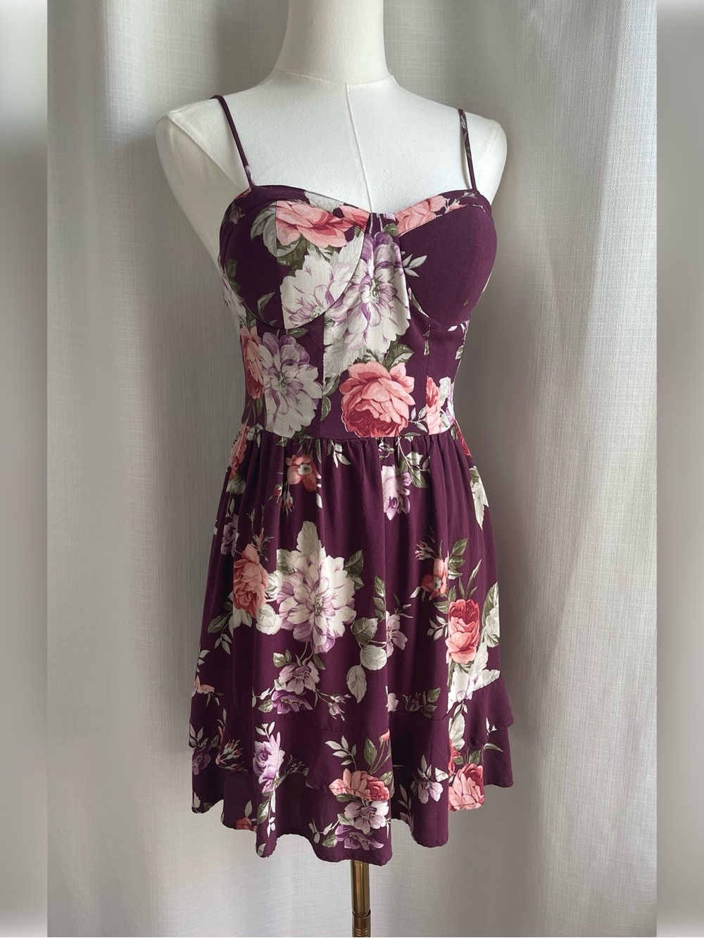 Whimsigoth Moody Floral Sweetheart Bustier Smocked Pocket Mini Dress S Boho - Picture 8 of 12